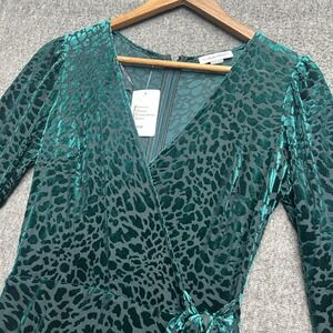 Calvin Klein Faux Wrap Midi Dress Sz 4 Emerald Green Velvet Witchy Goth Cheetah